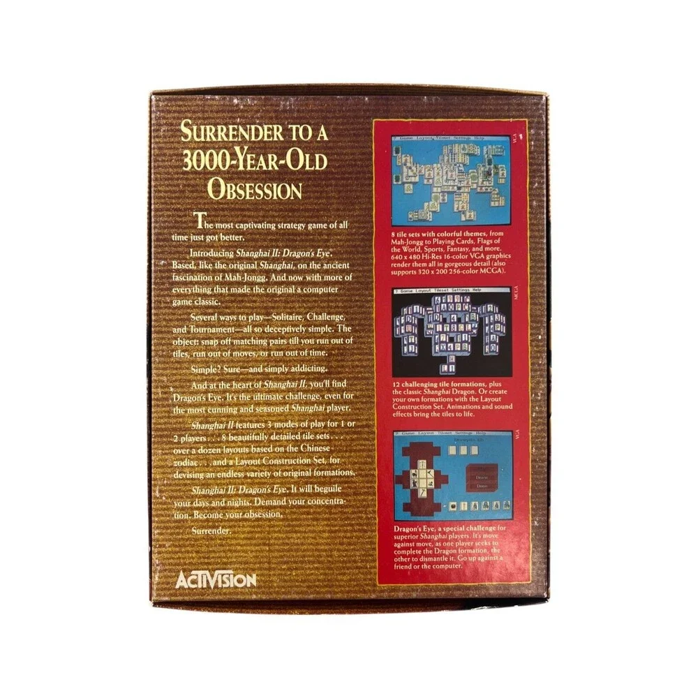 IBM PC Big Box - Shanghai II - Dragon's Eye (Activision) 1990 RARE Tandy